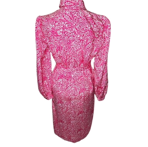 Vintage 70s Schrader Sport Petite Pink Shirt Dress, Paisley Midi Dress Sz 6 - Picture 6 of 8